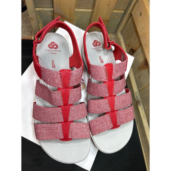 Clarks Cloudsteppers Womens Sandals 9.5W Red Elastic Straps - Picture 3 of 9